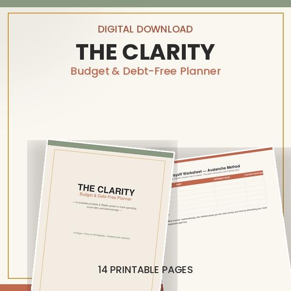 The Clarity Number Method: No-Shame Budget & Debt Payoff Planner (Printable PDF)