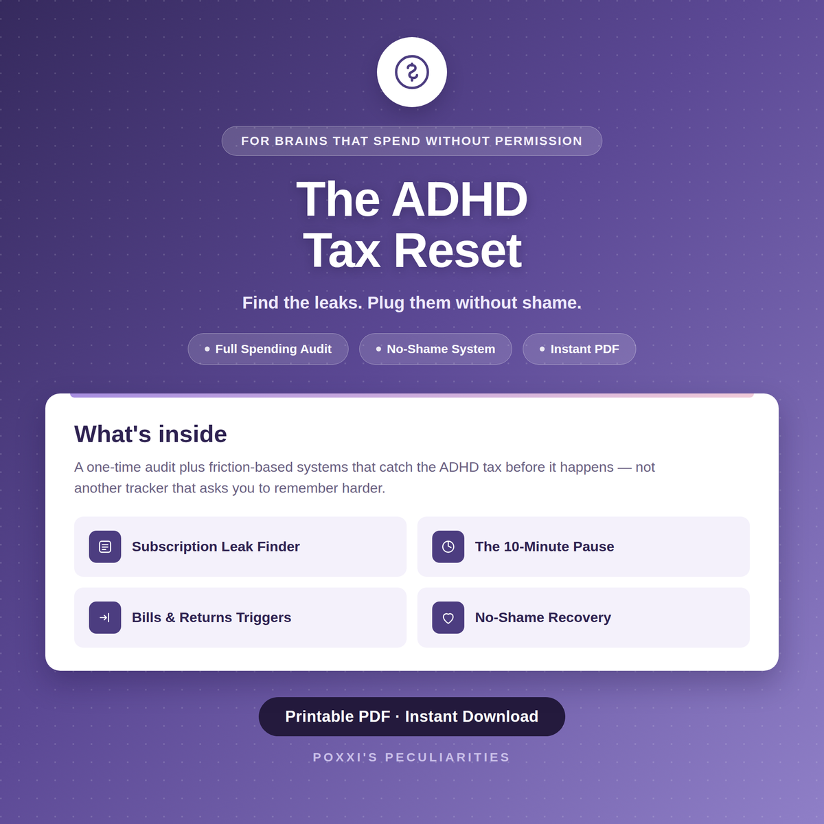 The ADHD Tax Reset: ADHD Budget Planner for Impulse Spending, Late Fees & Subscription Leaks (PDF)
